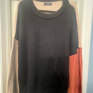 Colorblock Sweater with Black, Tan, and Rust